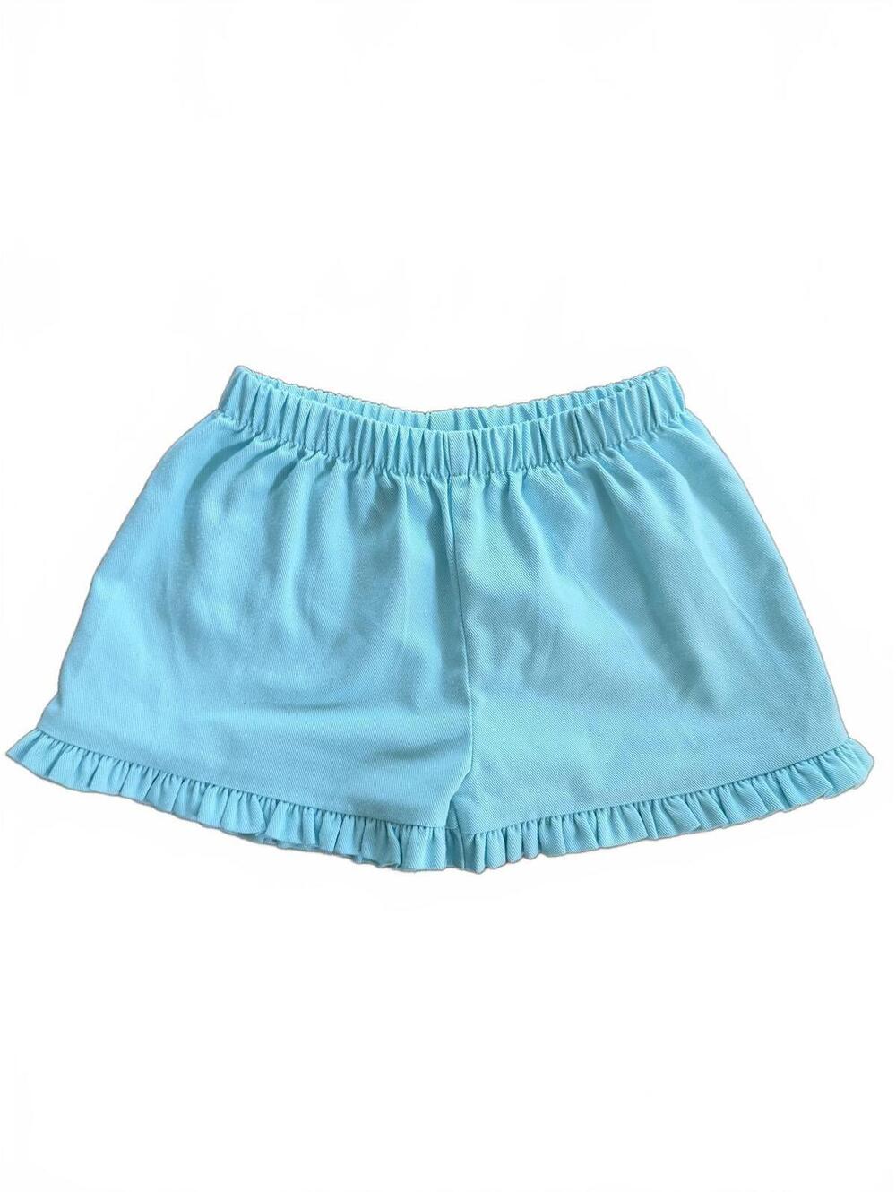Little English Tulip Shorts Girls 4T Aqua Blue Ruffled Hem Preppy Summer Cute